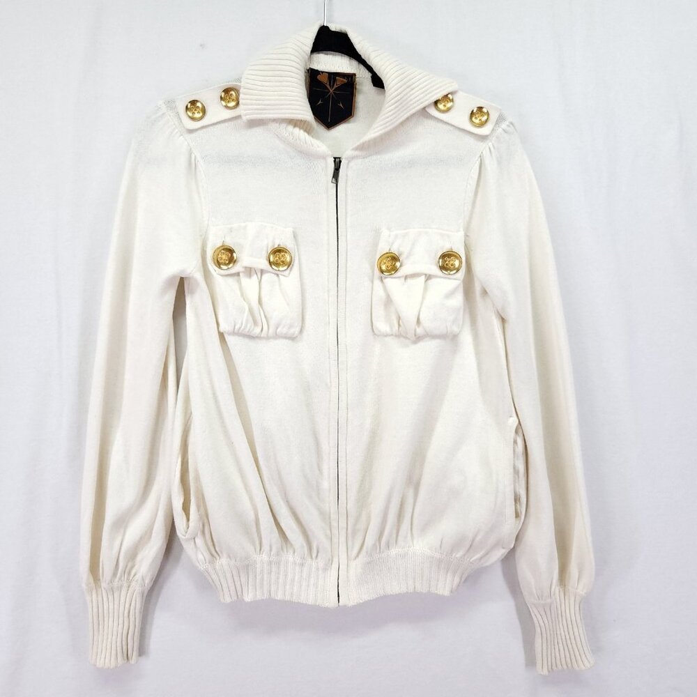 Jamison Cardigan Sweater Size XS Full Zip Gold Button Details Pockets Ivory